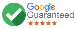 Google Guaranteed logo with a large green check mark and five orange stars below the words Google Guaranteed in black and multi-colored text. Google Guaranteed logo with a large green check mark and five orange stars below the words Google Guaranteed in black and multi-colored text.