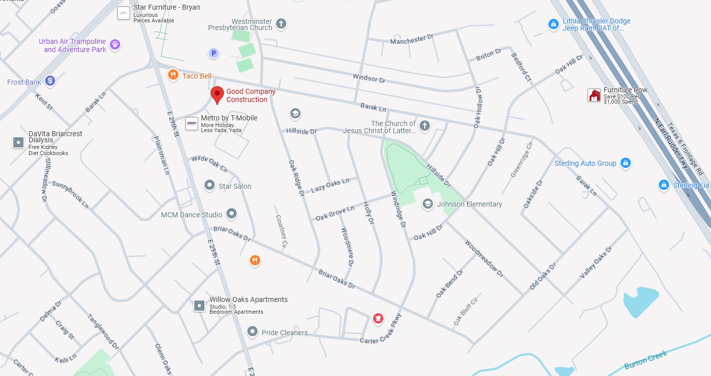 Map showing a section of Bryan, Texas with locations labeled, including Taco Bell, Johnson Elementary, churches, businesses, parks, and nearby highways. Map showing a section of Bryan, Texas with locations labeled, including Taco Bell, Johnson Elementary, churches, businesses, parks, and nearby highways.